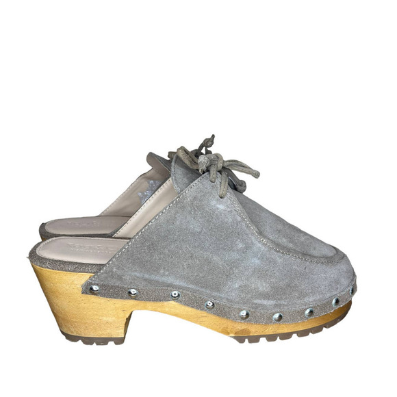 Rag & Co Taupe Iroko Tie Detail Stud Clogs - Picture 1 of 16